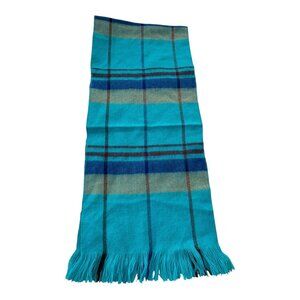 Teal Plaid Cashmere Feel Scarf Long Fringe Winter Wrap
